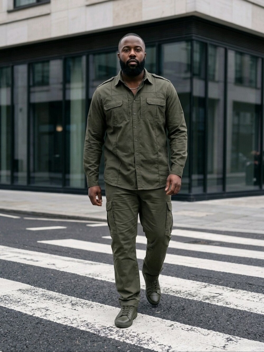 First Class Men's Military-Style Olive Green Cargo Shirt